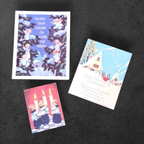 2 Vintage Brownie Christmas Greeting Cards Inscribed 1920s + Bonus Winter Scene - Picture 1 of 9